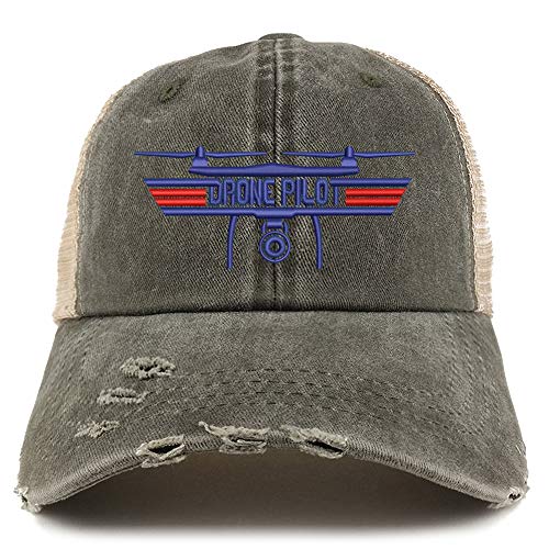 Trendy Apparel Shop Drone Top Gun Pilot Embroidered Frayed Bill Trucker Mesh Back Cap