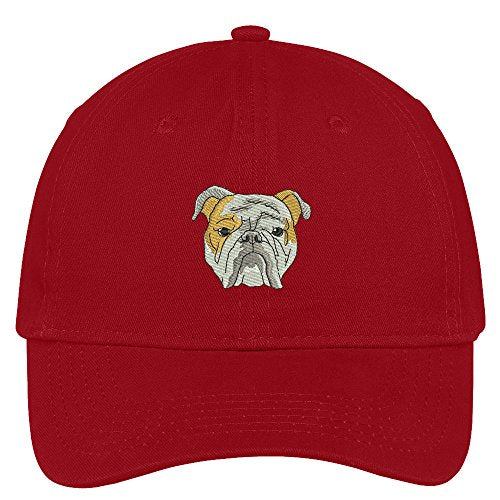 Trendy Apparel Shop English Bulldog Head Embroidered Low Profile Soft Cotton Brushed Cap