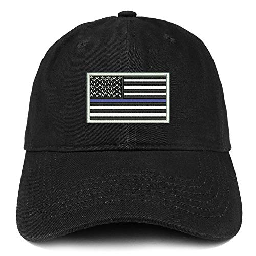 Trendy Apparel Shop US American Flag Thin Blue Embroidered Soft Cotton Cap