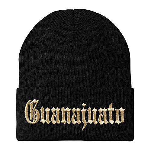 Trendy Apparel Shop Old English Guanajuato Gold Embroidered Acrylic Knit Beanie Cap