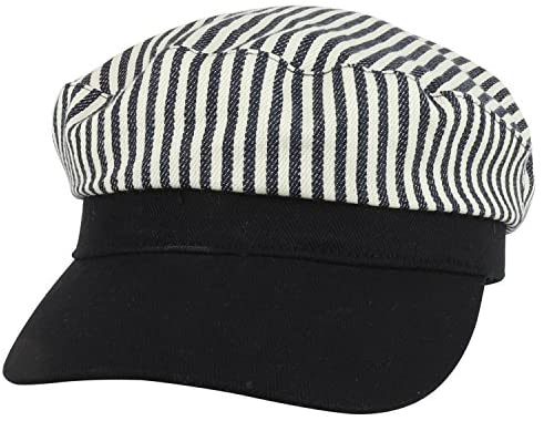 Trendy Apparel Shop Cotton Sailor Captain Striped Canvas Baker Boy Cap