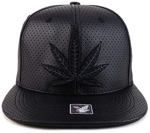 Trendy Apparel Shop Marijuana Leaf PU Leather Flatbill Snapback Baseball Cap