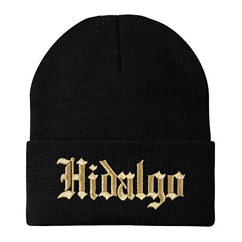 Trendy Apparel Shop Old English Hidalgo Gold Embroidered Acrylic Knit Beanie Cap