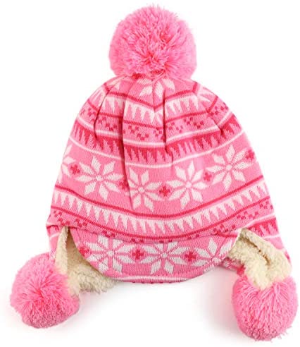 Trendy Apparel Shop Youth Size Girl's Winter Print Poms Accent Brim Trapper Hat