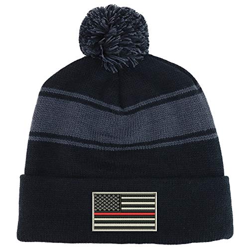 Trendy Apparel Shop USA TRL Flag Two Tone Pom Striped Long Beanie Hat