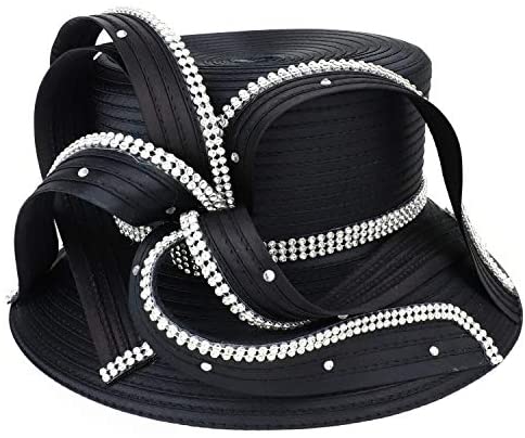 Trendy Apparel Shop Satin Braid Dressy Hat with Rhinestones and Loops