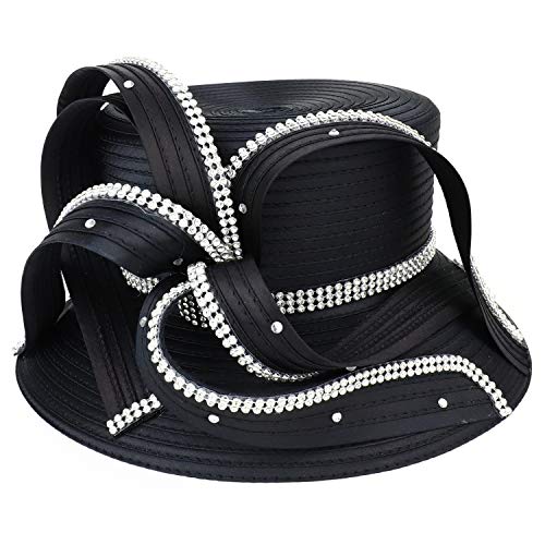 Trendy Apparel Shop Satin Braid Dressy Hat with Rhinestones and Loops