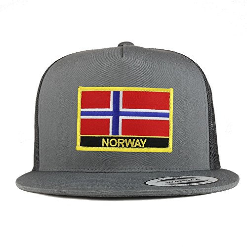Trendy Apparel Shop Norway Flag 5 Panel Flatbill Trucker Mesh Snapback Cap