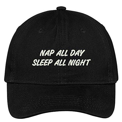 Trendy Apparel Shop Nap All Day Sleep All Night Embroidered Low Profile Deluxe Cotton Cap Dad Hat