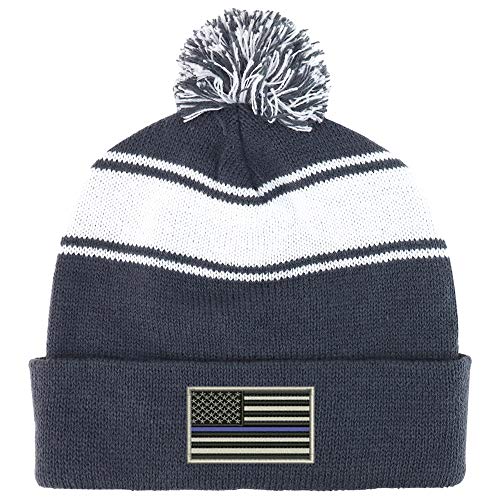 Trendy Apparel Shop USA TBL Flag Two Tone Pom Striped Long Beanie Hat