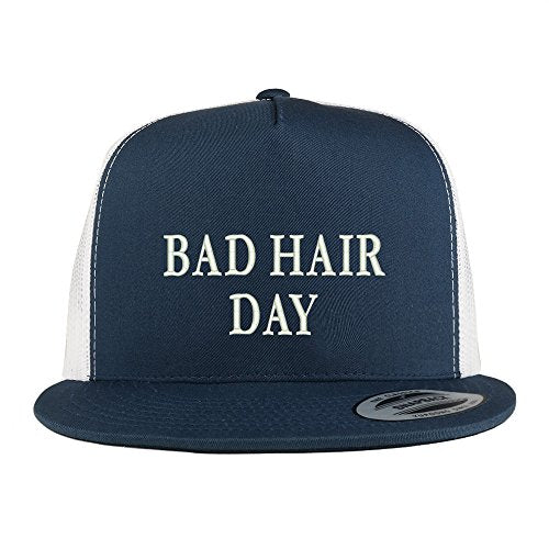 Trendy Apparel Shop Bad Hair Day Embroidered 5 Panel Flat Bill 2-Tone Trucker Mesh Cap