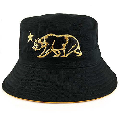 Trendy Apparel Shop Cali Bear Star Embroidered Cotton Twill Bucket Hat