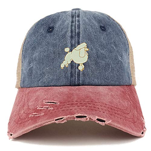 Trendy Apparel Shop Poodle Dog Embroidered Frayed Bill Trucker Mesh Back Cap