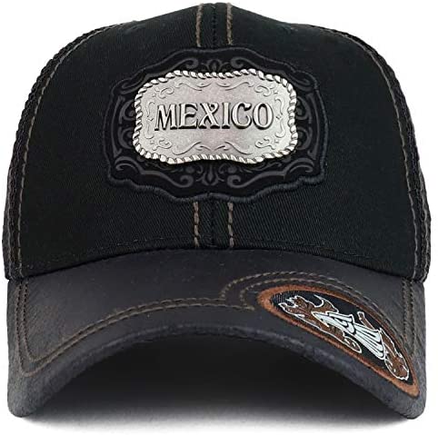 Trendy Apparel Shop Metallic Mexico Emblem Faux Leather Bill Trucker Mesh Cap