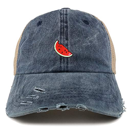 Trendy Apparel Shop Watermelon Patch Pigment Dyed Mesh Back Frayed Bill Trucker Cap