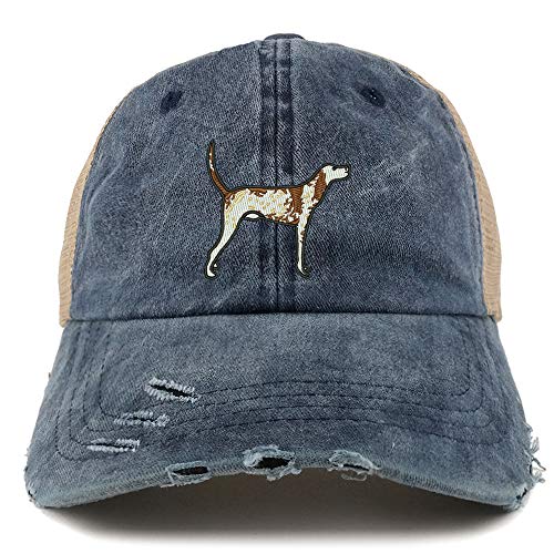 Trendy Apparel Shop Pointer Dog Embroidered Frayed Bill Trucker Mesh Back Cap
