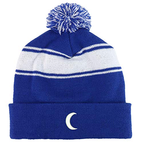 Trendy Apparel Shop Crescent Moon Two Tone Pom Striped Long Beanie Hat
