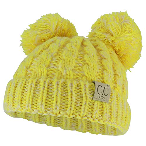 Trendy Apparel Shop Kid's Youth Size Winter Cable Knit 2 Pom Poms Beanie Hat