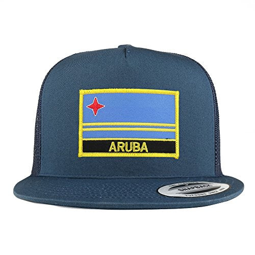 Trendy Apparel Shop Aruba Flag 5 Panel Flatbill Trucker Mesh Snapback Cap