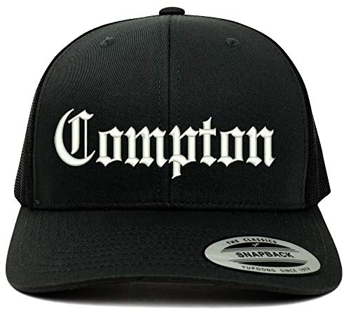 Trendy Apparel Shop Old English Font Compton City Embroidered 6 Panel Mesh Cap