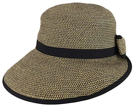 Trendy Apparel Shop UPF 50+ 4 Inch Split Brim Bow Paper Braid Tweed Sun Hat