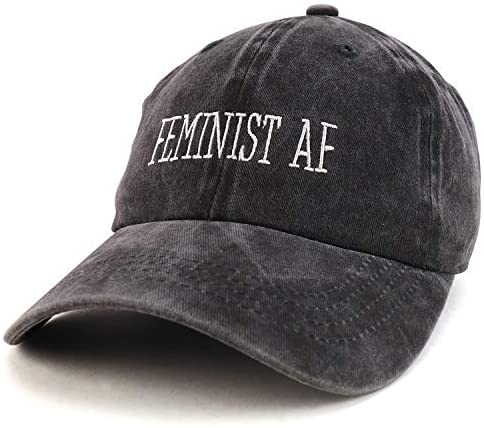 Trendy Apparel Shop Feminist AF Text Embroidered Washed Cotton Unstructured Baseball Cap