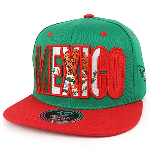 Trendy Apparel Shop Mexico Flag Outline Text Embroidered Flatbill Snapback Cap