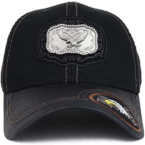 Trendy Apparel Shop Metallic Eagle Emblem Structured Mesh Trucker Cap