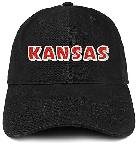 Trendy Apparel Shop Kansas Bold Text Embroidered Soft Crown 100% Brushed Cotton Cap
