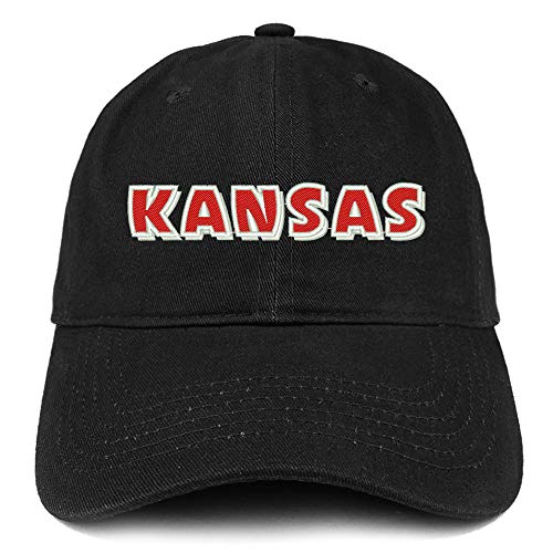 Trendy Apparel Shop Kansas Bold Text Embroidered Soft Crown 100% Brushed Cotton Cap