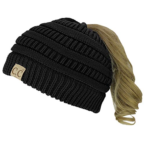 Trendy Apparel Shop Women's Lightweight Ribbed Knit 365 Stretchable Ponytail Beanie Cap