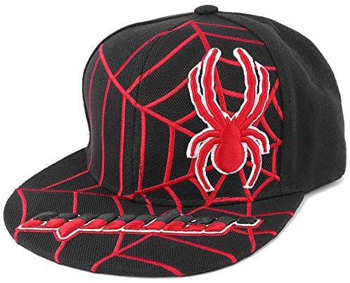 Trendy Apparel Shop Kids Size Spider Text Flatbill Snapback Cap with Large Web and Spider