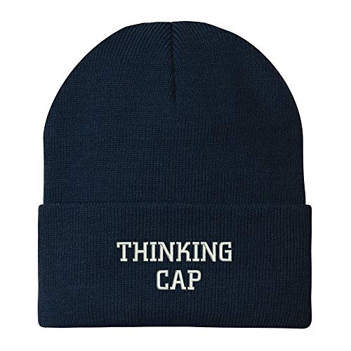 Trendy Apparel Shop Thinking Cap Embroidered Winter Long Cuff Beanie