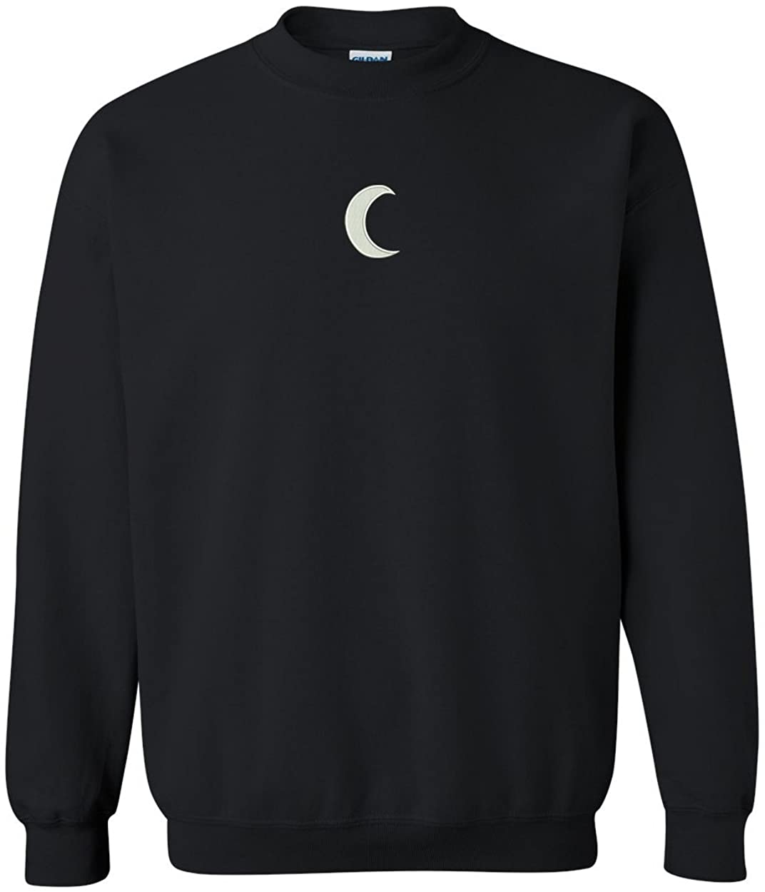 Trendy Apparel Shop Crescent Moon Embroidered Crewneck Sweatshirt - Black - 2XL
