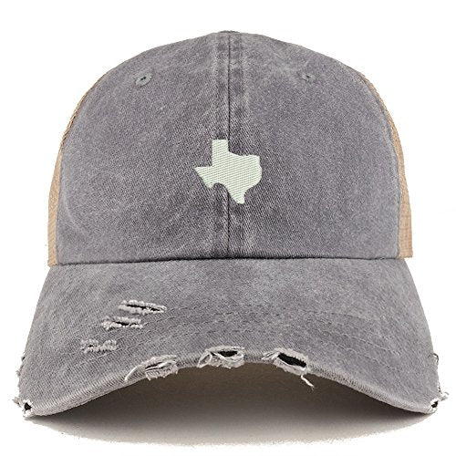 Trendy Apparel Shop Texas State Map Embroidered Frayed Bill Trucker Mesh Back Cap