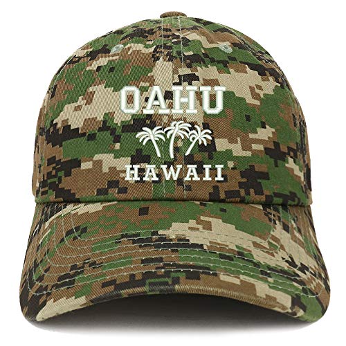 Trendy Apparel Shop Oahu Hawaii and Palm Tree Embroidered Brushed Cap
