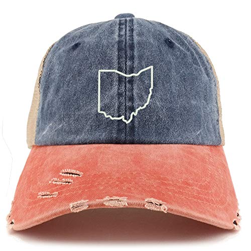Trendy Apparel Shop Ohio State Outline Washed Front Mesh Back Frayed Bill Cap