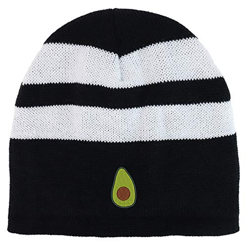 Trendy Apparel Shop Avocado Embroidered Fleece Lined Striped Short Beanie