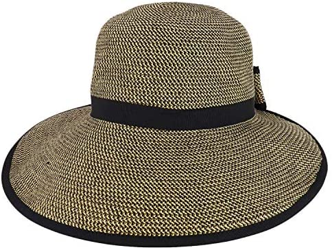 Trendy Apparel Shop UPF 50+ 4 Inch Split Brim Bow Paper Braid Tweed Sun Hat