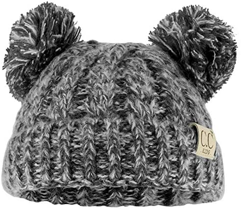 Trendy Apparel Shop Kid's Youth Size Winter Cable Knit 2 Pom Poms Beanie Hat