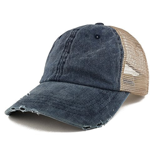 Trendy Apparel Shop Pigment Dyed Front Mesh Back Frayed Bill Trucker Cap