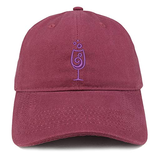 Trendy Apparel Shop Wine Glass Embroidered Soft Crown 100% Brushed Cotton Cap