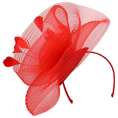 Trendy Apparel Shop Ladies Feather Trimmed Sinamay Mesh Bow Fascinator Headband