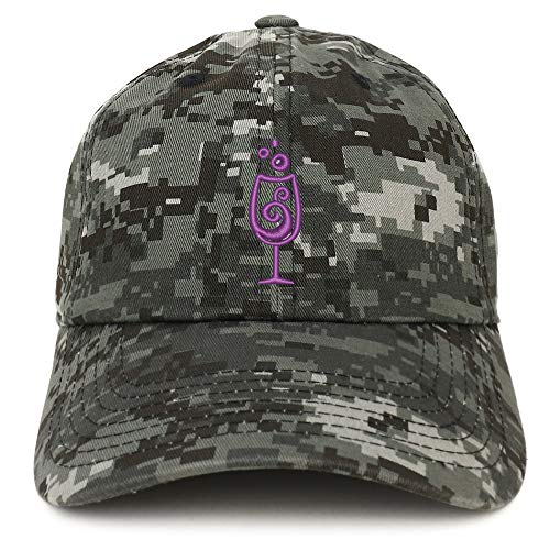 Trendy Apparel Shop Wine Glass Embroidered Soft Crown 100% Brushed Cotton Cap