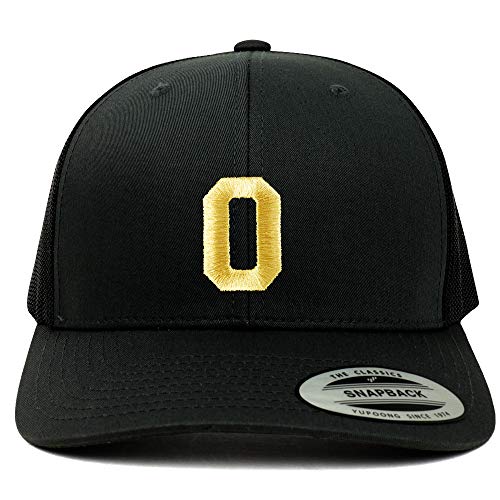 Trendy Apparel Shop Number 0 Gold Thread Embroidered Retro Trucker Mesh Cap