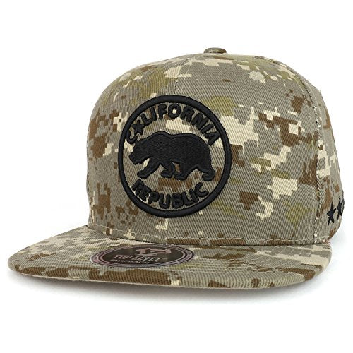 Trendy Apparel Shop California Republic Bear Embroidered Flat Bill Cotton Snapback Cap