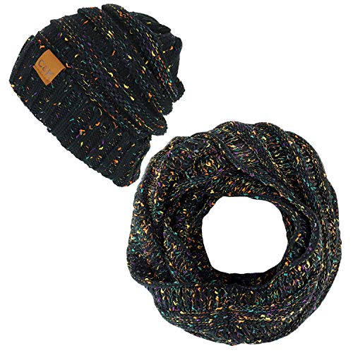 Trendy Apparel Shop Winter Color Spec Knit Beanie Infinity Scarf 2 Piece Set