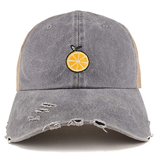 Trendy Apparel Shop Orange Patch Pigment Dyed Mesh Back Frayed Bill Trucker Cap