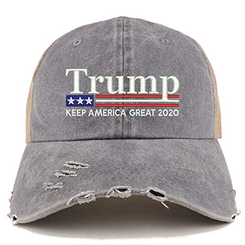 Trendy Apparel Shop Trump Keep America Great 2020 Flag Frayed Bill Trucker Cap