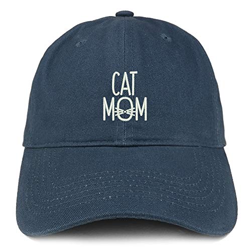 Trendy Apparel Shop Cat Mom with Whisker Embroidered Brushed Cotton Cap